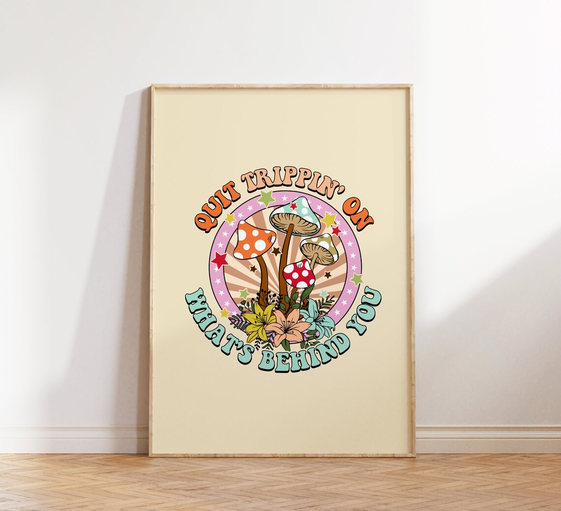 Cute Retro Wall Art Inspirational Poster Retro Wall Art Retro Poster Mushroom Print Wall Decor Art - Image 2