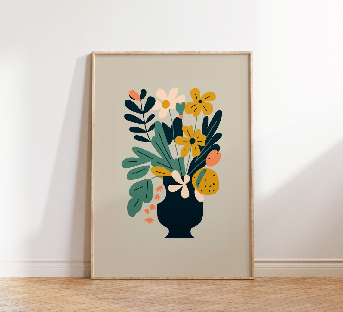 Mid Century Modern Floral Still Life Vase Botanical Art Print - Image 4