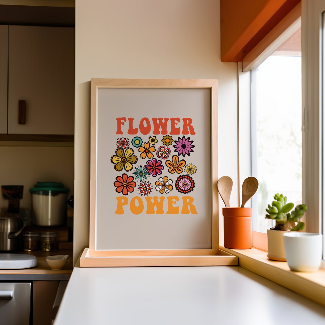 Flower Power Bold Retro Blossom Grid Groovy Hippie Art Poster - Image 3