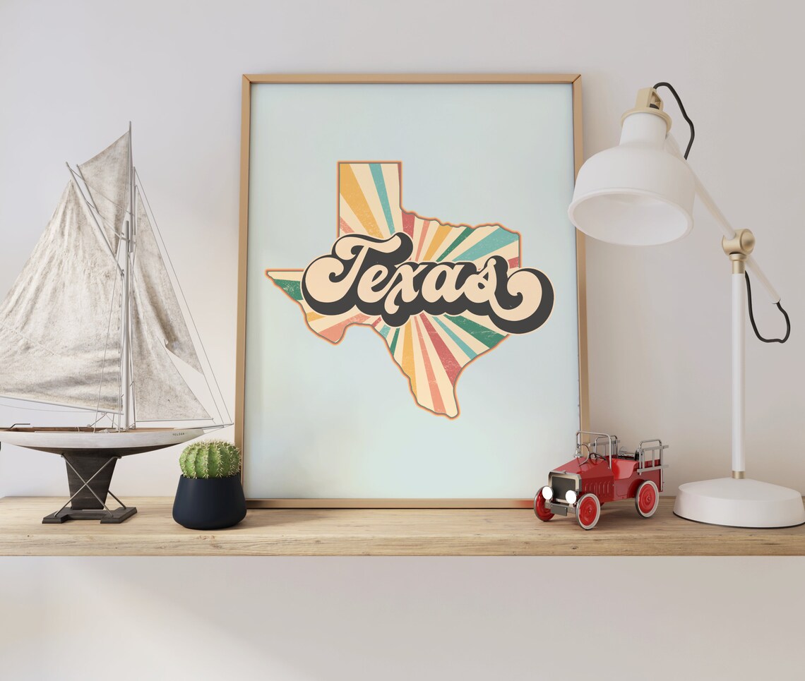 Retro Texas Map Print, Vintage Living Room Decor - Image 3