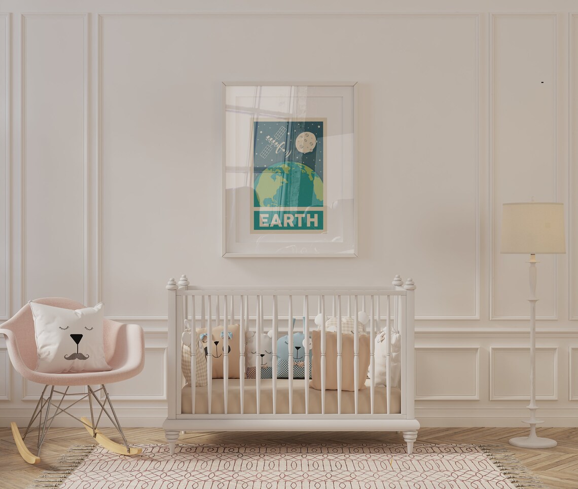 Retro Space Earth, Satellite Moon Poster Print - Image 2