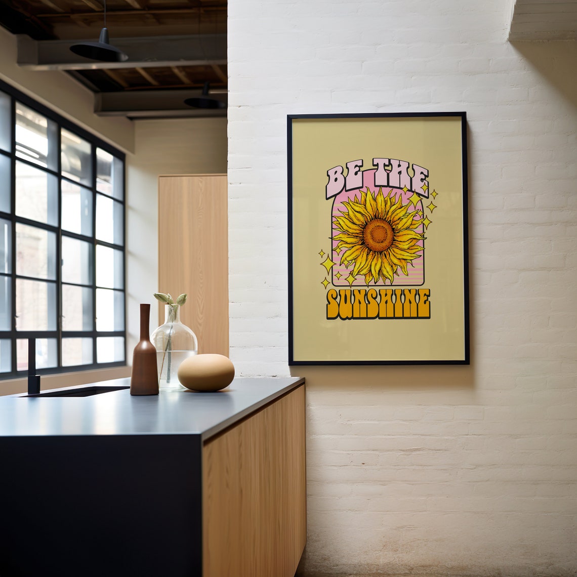 Be The Sunshine Groovy Sunflower Retro Positive Quote Floral Poster - Image 3