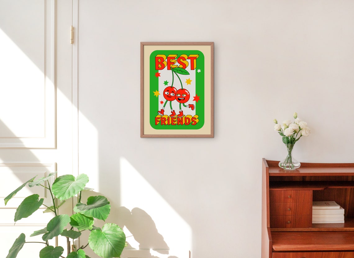Best Friends Retro Cherry Characters Poster Fun Friendship Gift Decor - Image 4
