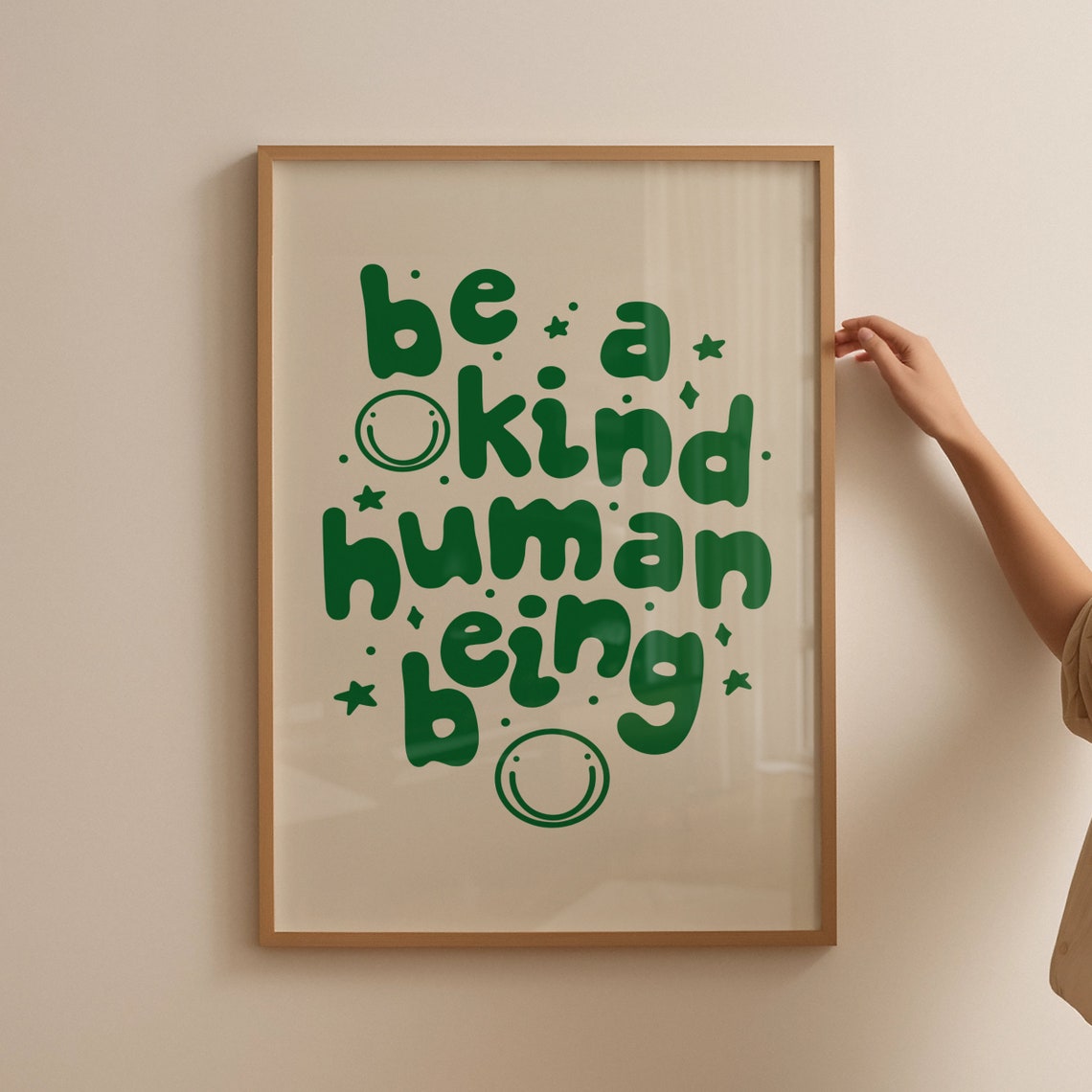 Be a Kind Human Being Green Retro Bubble Typography Wall Poster - Image 3