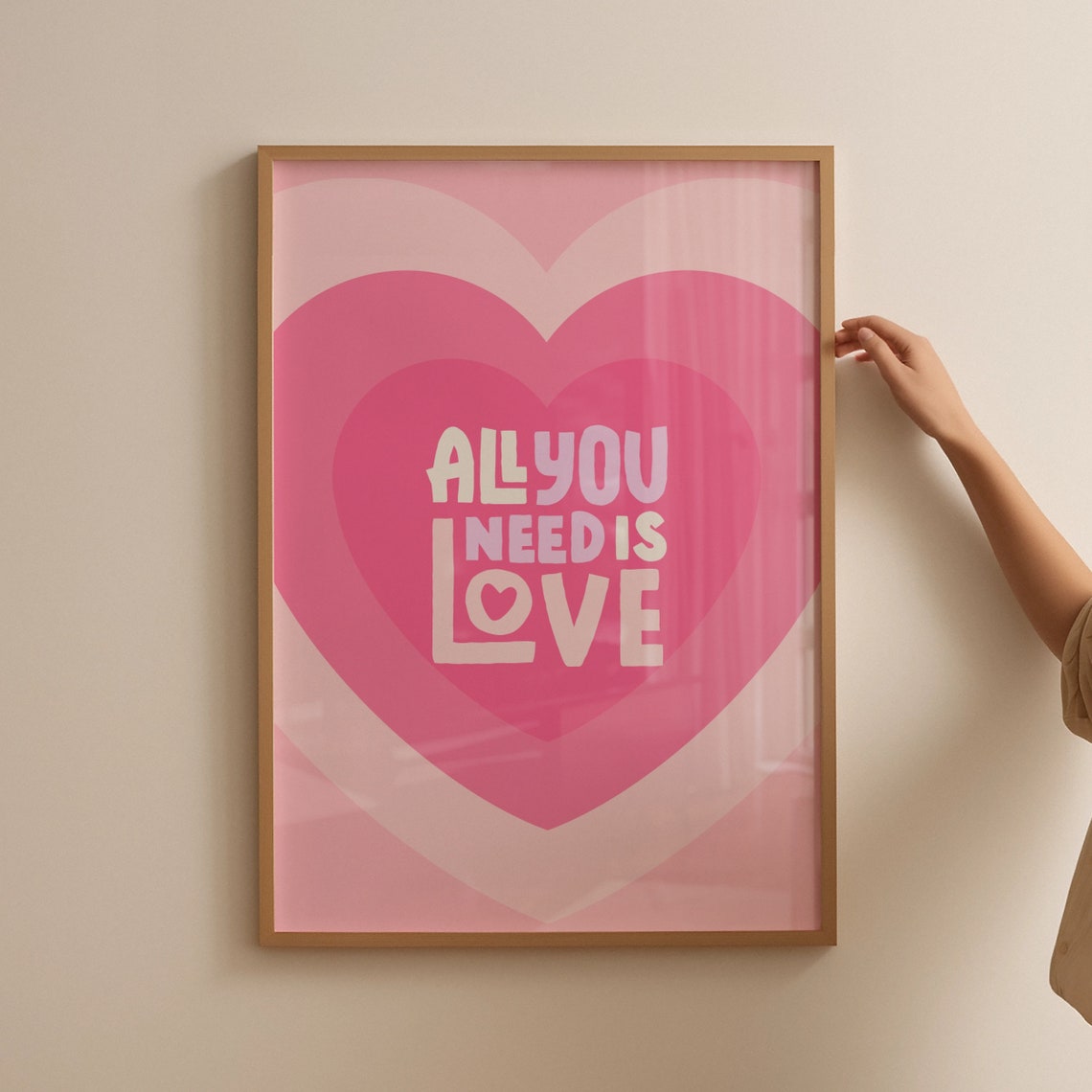 All You Need Is Love Pink Heart Swirl Retro Love Quote Poster - Image 4