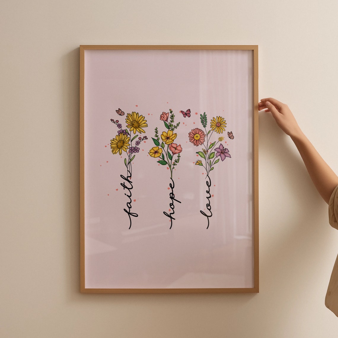 Faith Hope Love Wildflower Script Floral Christian Inspiration Poster - Image 4