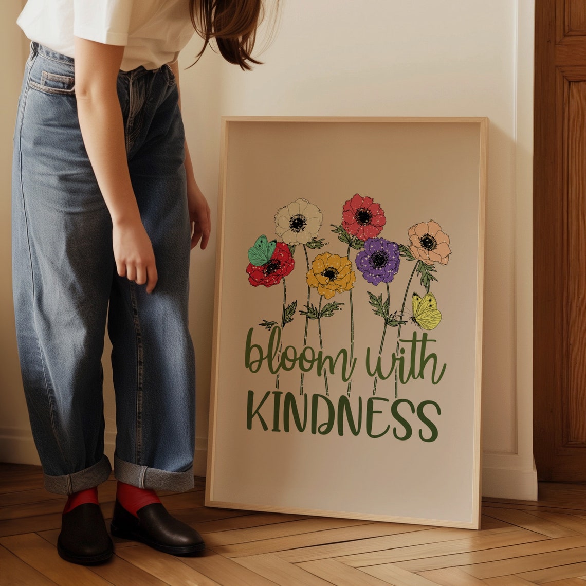 Bloom With Kindness Colorful Anemone Butterfly Floral Poster - Image 3