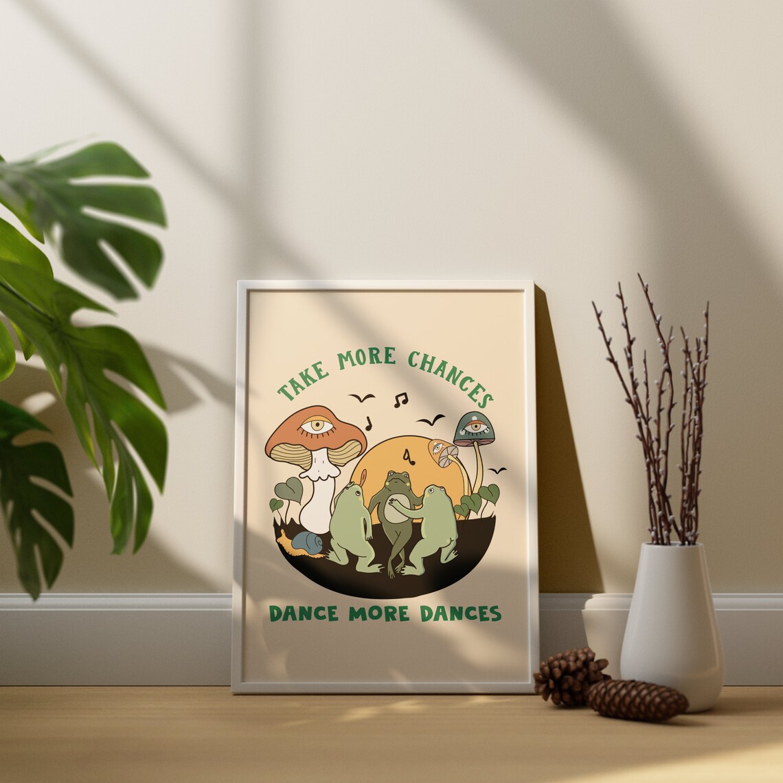 Retro Frog with Vintage Mushroom Illustration Art Print - Image 2