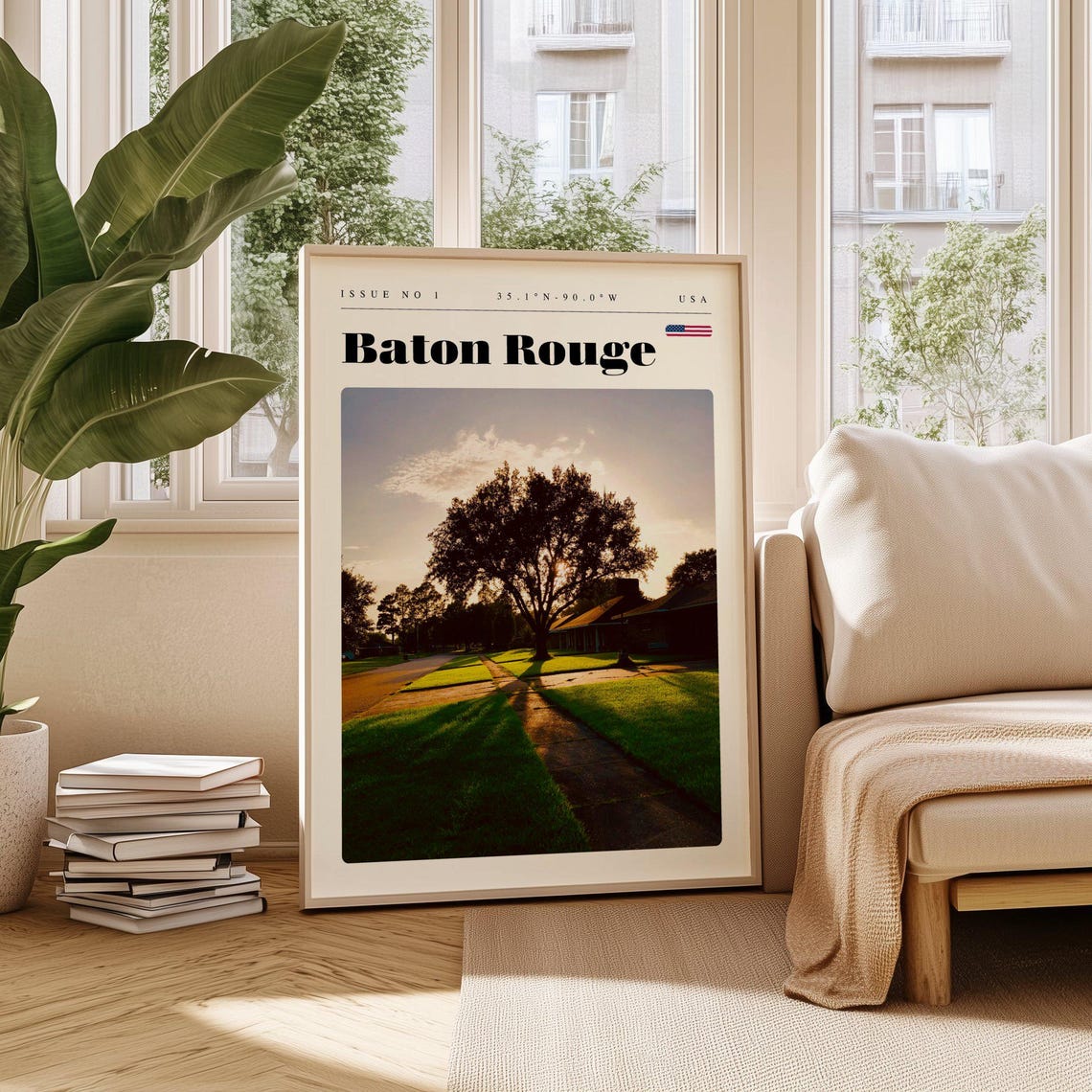 Baton Rouge Sunset Live Oak Tree USA Issue 1 Retro Travel Poster