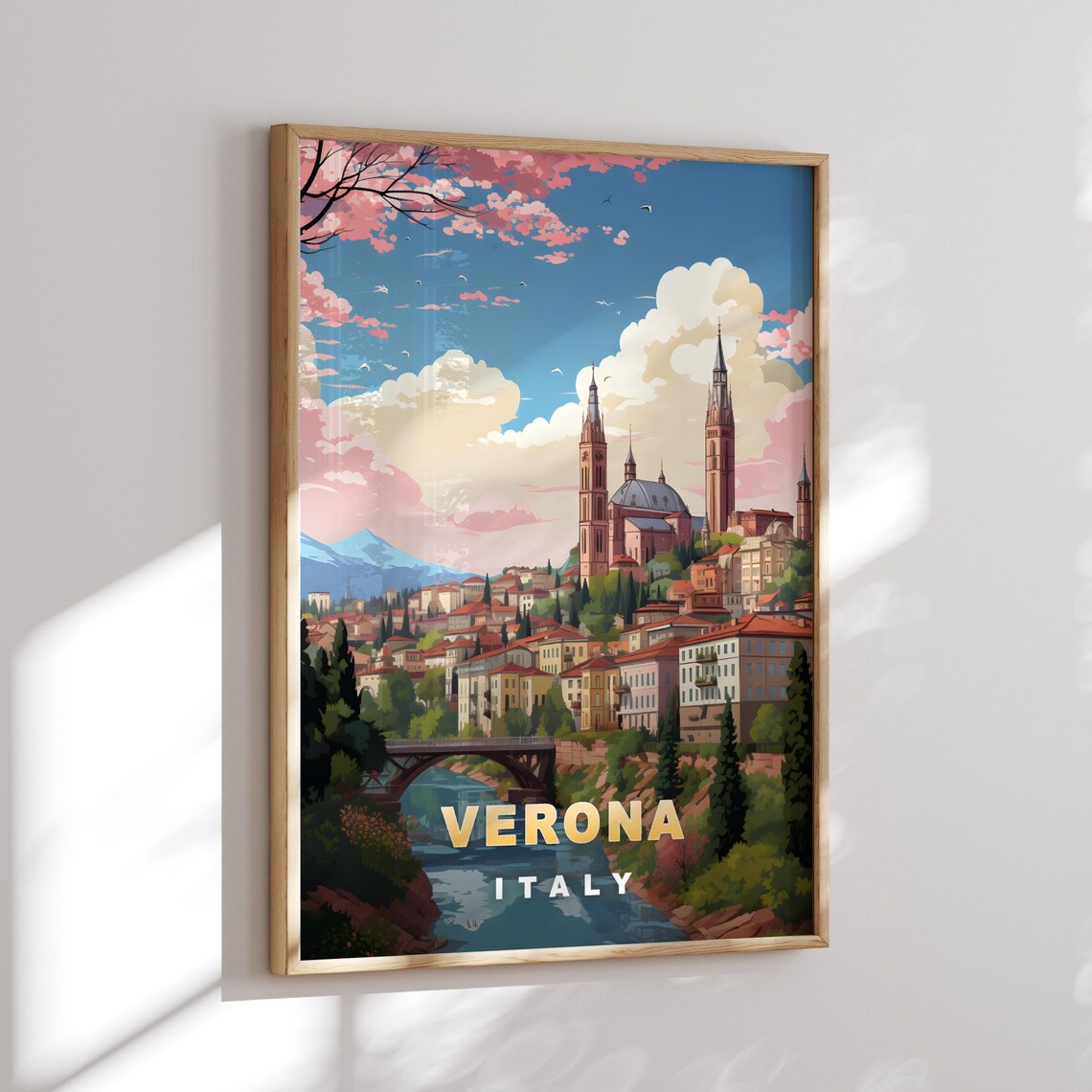 Verona Italy River Bridge Church Towers Scenic Travel Poster - Image 2