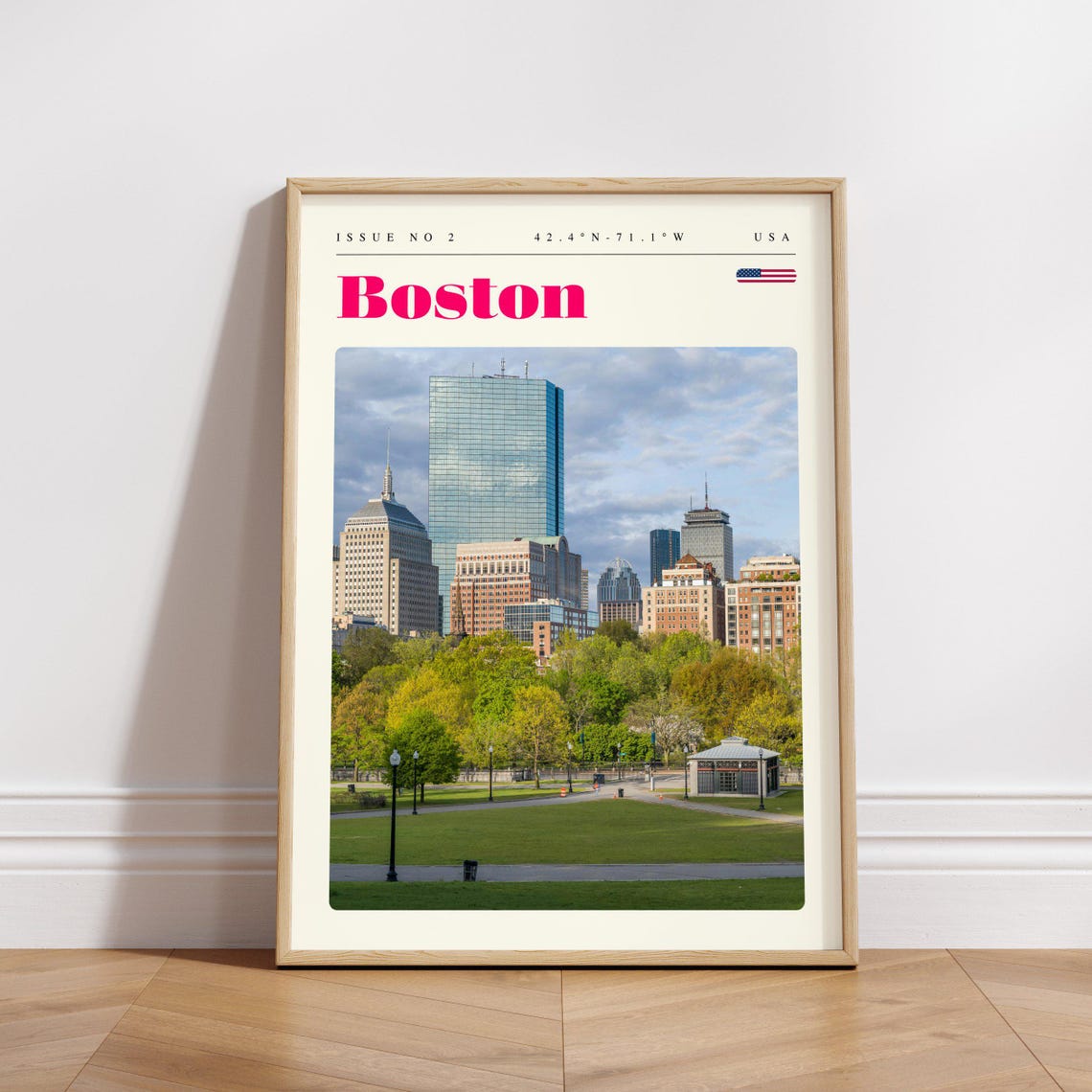 Boston Back Bay Skyline Spring Park Issue 2 Retro Travel Poster - Image 3