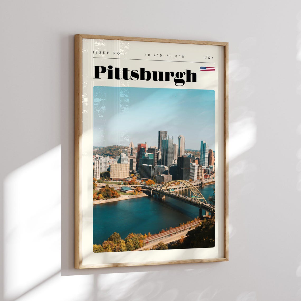 Pittsburgh Skyline River Bridge Downtown Modern Travel Poster - Image 2