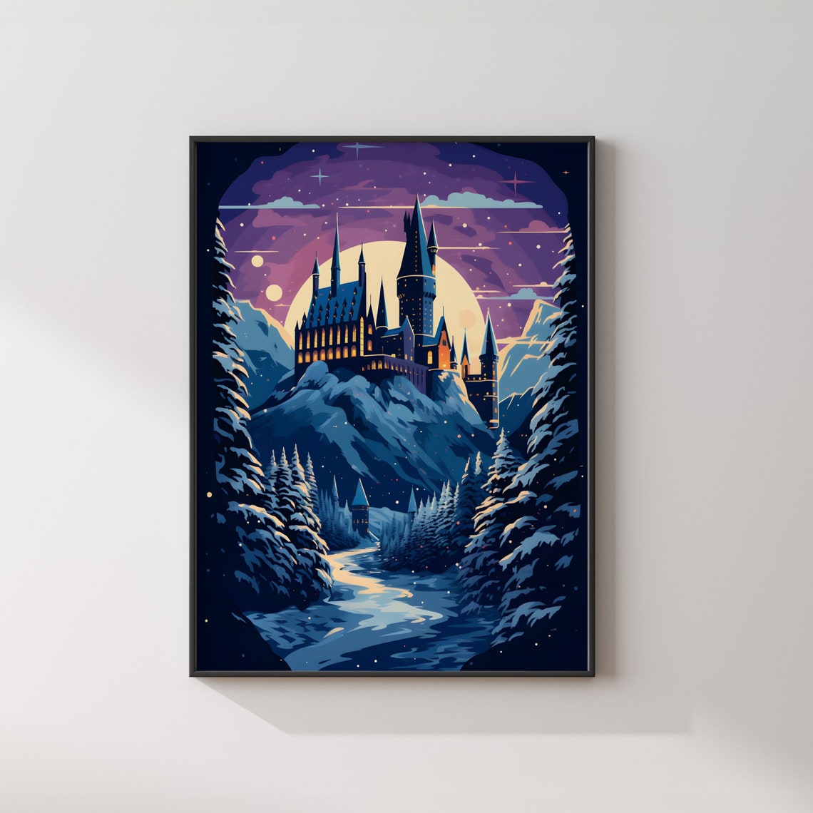 Hogwarts Castle at Christmas Snowy Night Wizard School Poster - Image 2