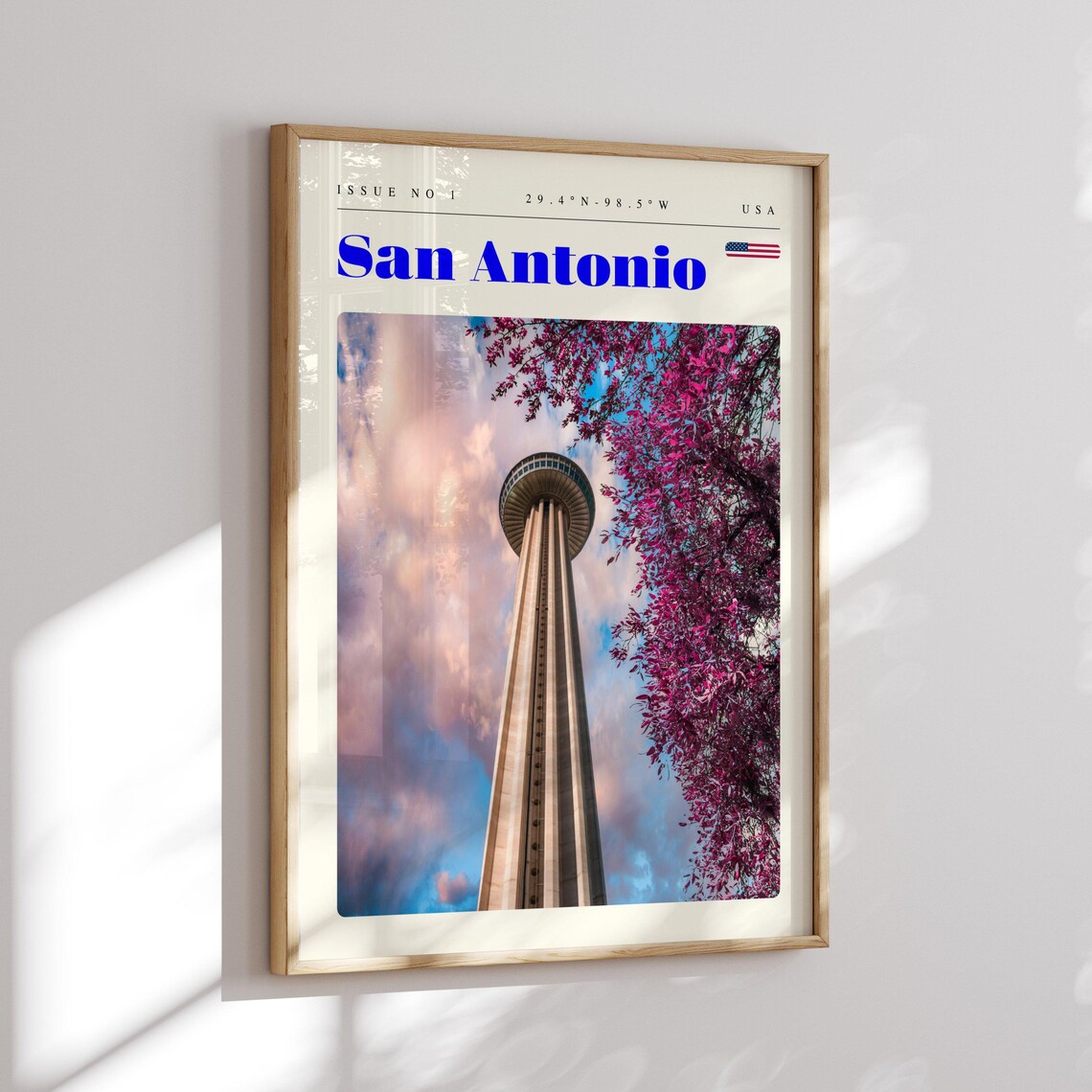 San Antonio USA Tower of the Americas Pink Blossoms Travel Poster - Image 2