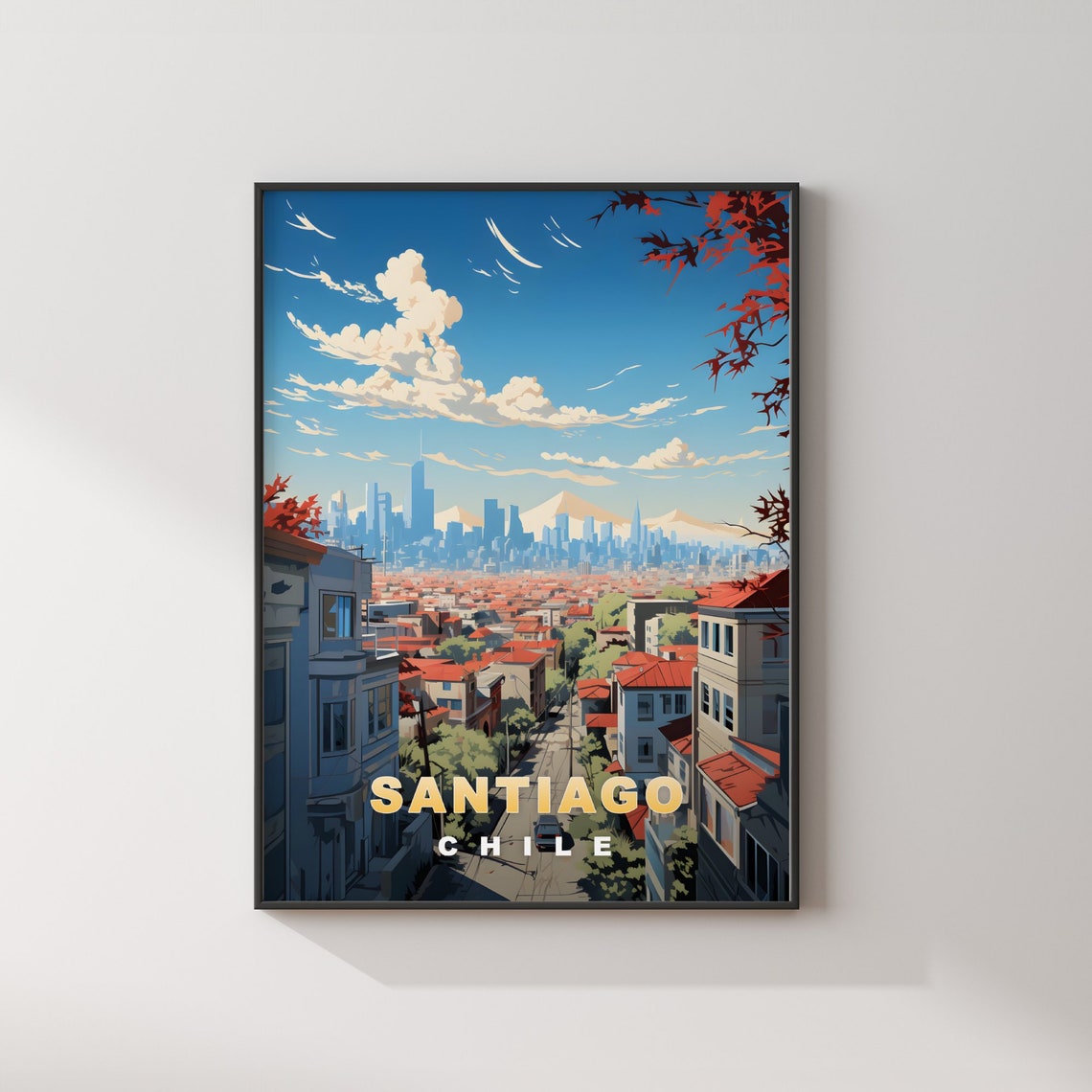 Santiago Chile Hillside Street City Skyline Andes Travel Poster - Image 2