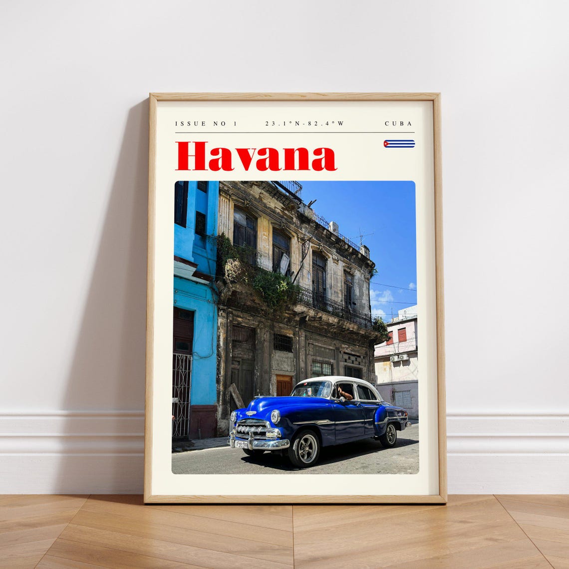 Havana Cuba Classic Blue American Car Old Street Travel Poster - Image 3