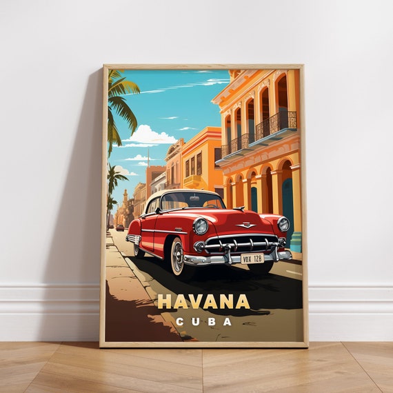 Havana Cuba Red Classic Car Colonial Street View Travel Poster