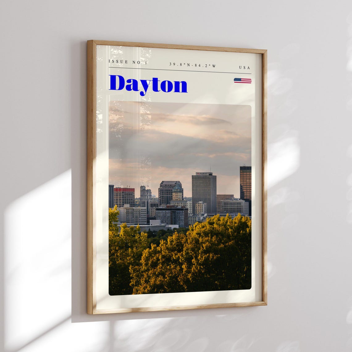 Dayton USA Skyline Behind Autumn Trees Fall Colors Travel Poster - Image 2