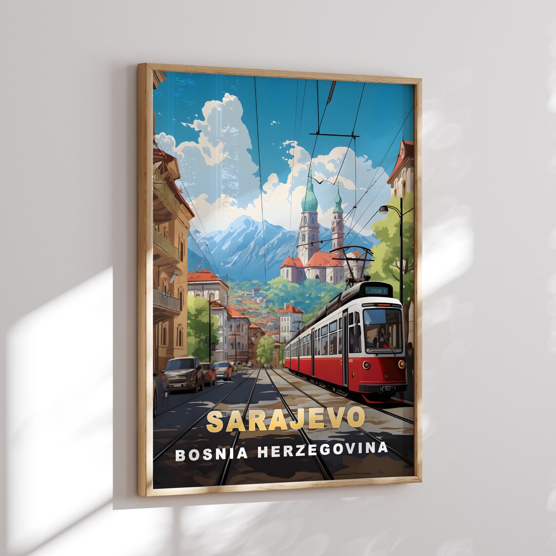 Sarajevo Bosnia Herzegovina Vintage Tram Mountains City Poster - Image 2