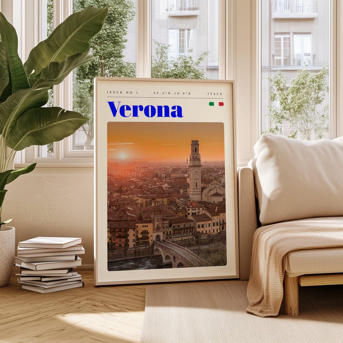 Verona Italy Old Town Cathedral Tower Sunset Panorama Travel Poster