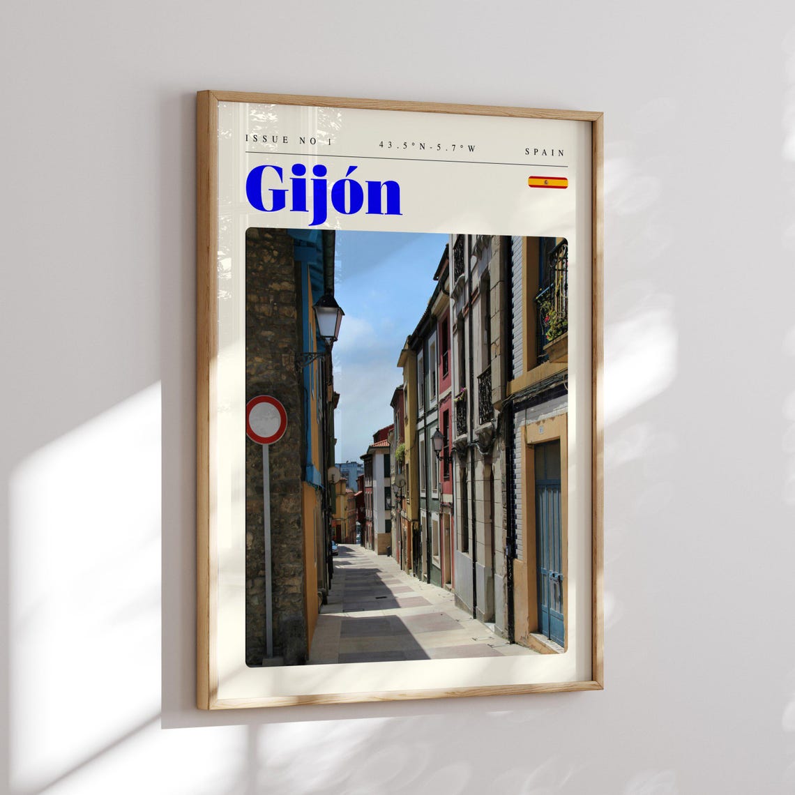 Gijon Spain Cobblestone Old Street Colorful Houses View Travel Poster - Image 2