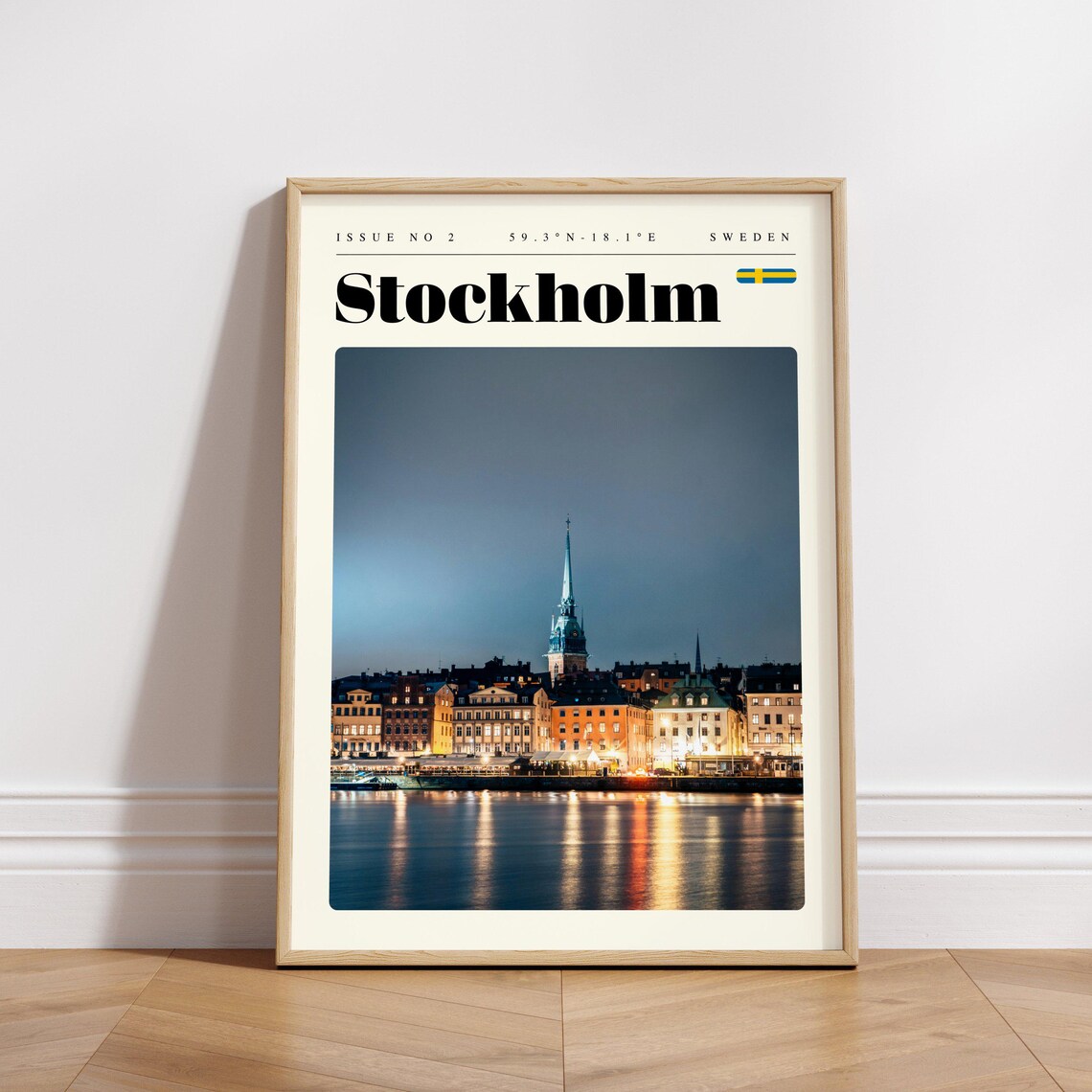 Stockholm Sweden Vintage Travel Poster Night Waterfront Lights Glow - Image 3
