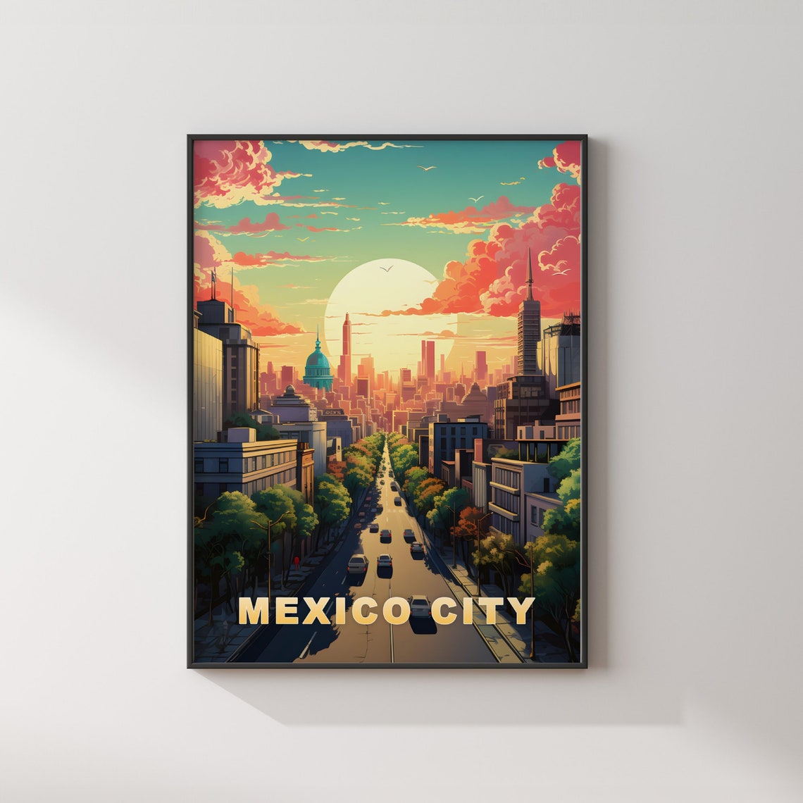 Mexico City Mexico Wide Avenue Sunset Skyline View Travel Poster - Image 2