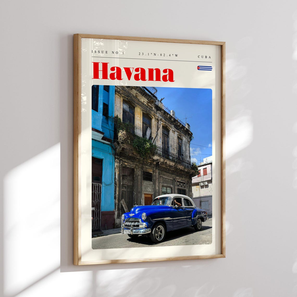 Havana Cuba Classic Blue American Car Old Street Travel Poster - Image 2
