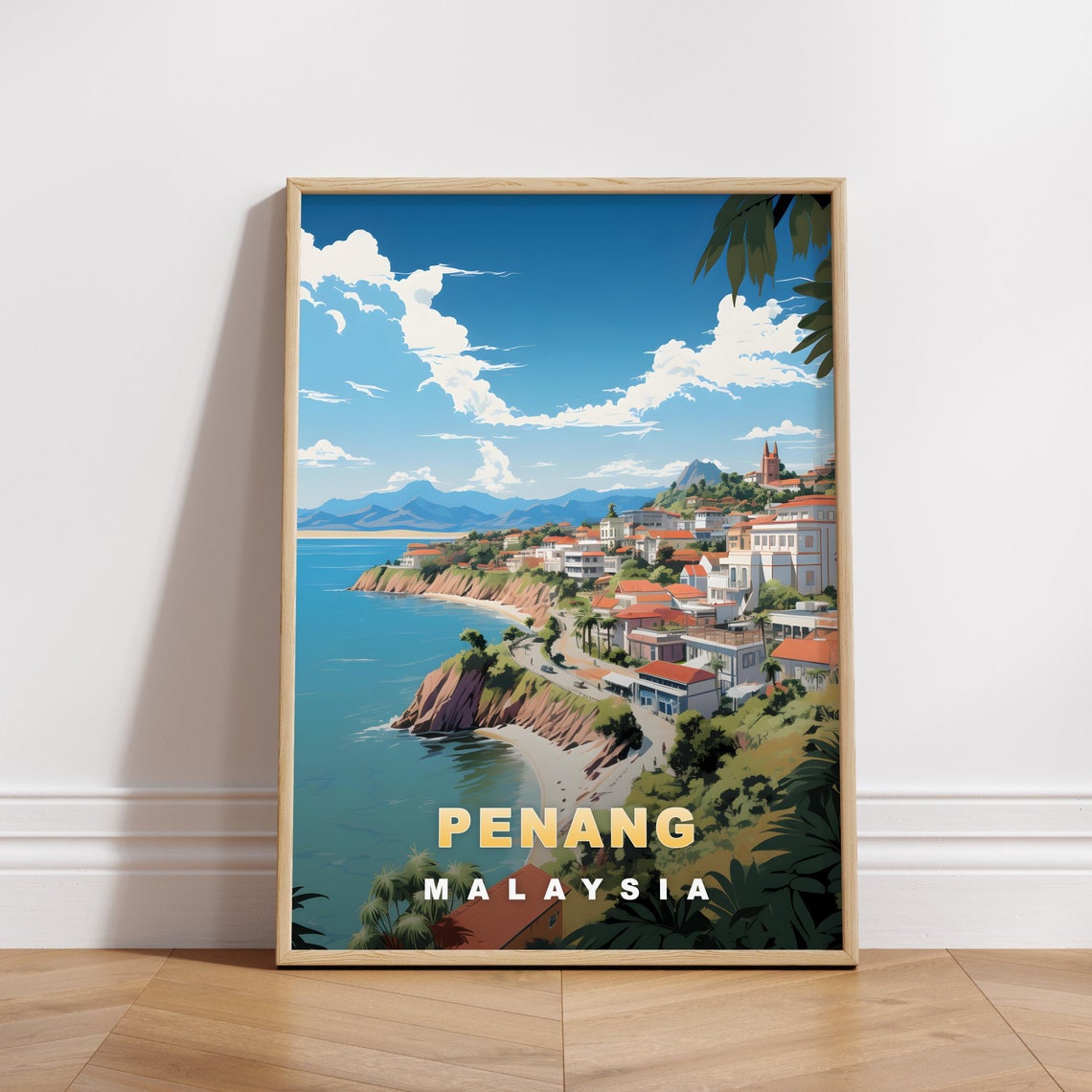 Penang Malaysia Colonial Seaside Town Coast Retro Travel Poster