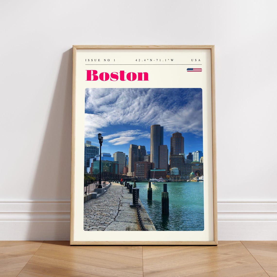 Boston Cobblestone Harborwalk Skyline Issue 1 Retro Travel Poster - Image 3