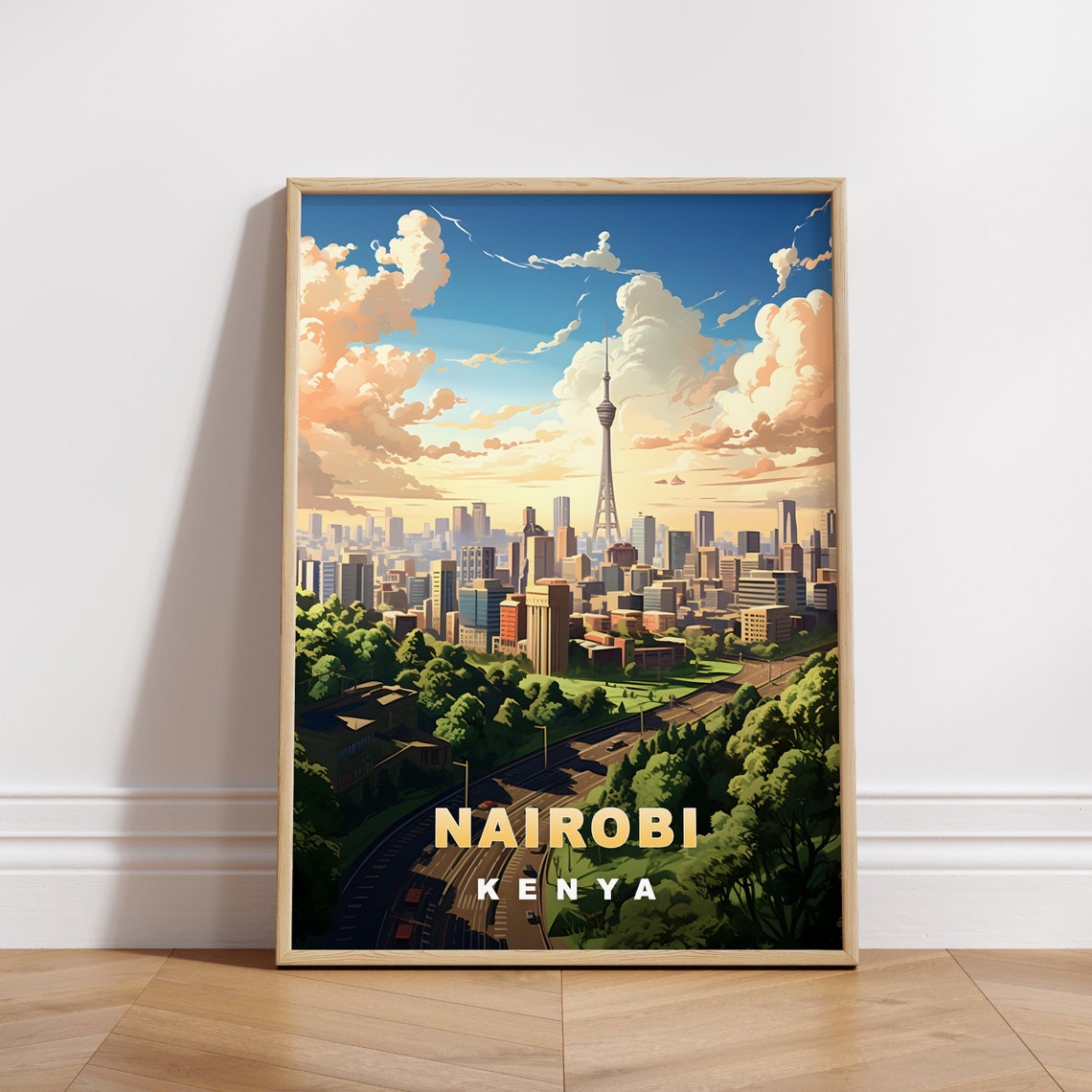 Nairobi Kenya Skyline Tower Park Avenue Vintage Travel Poster