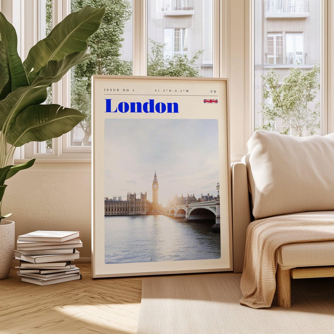 London UK Big Ben Westminster Bridge River Thames Travel Poster