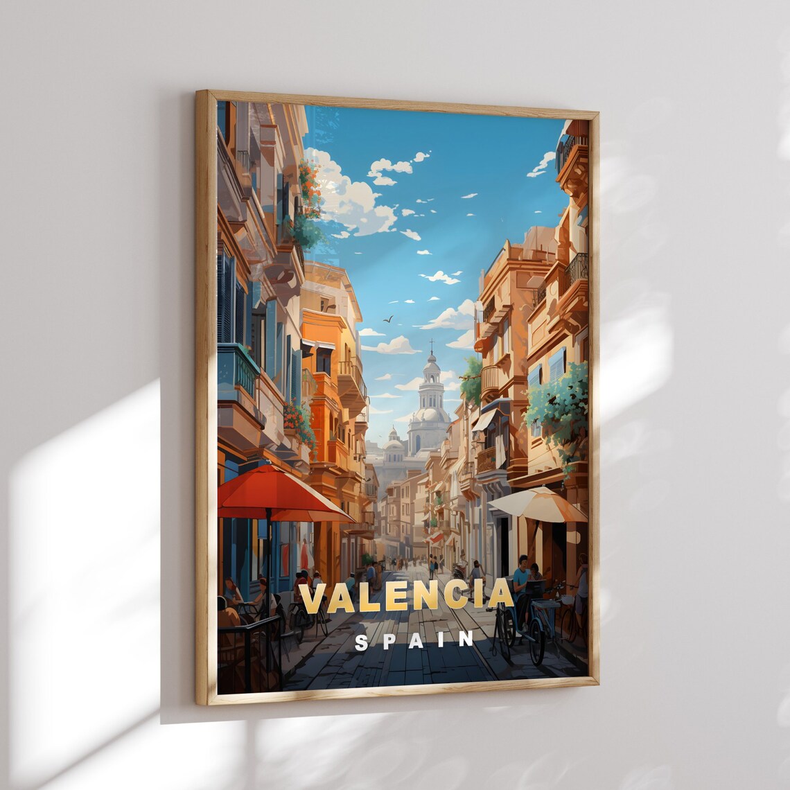 Valencia Spain Lively Old Street Cafes Church Vintage Travel Poster - Image 2
