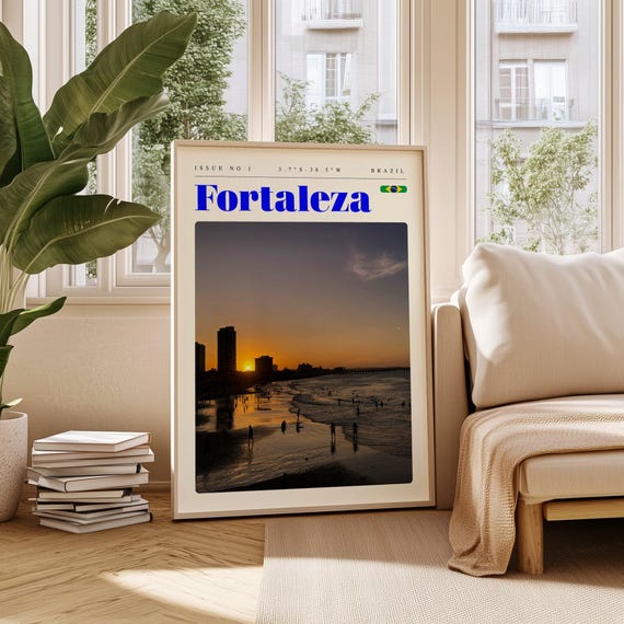 Fortaleza Brazil Beach Sunset Ocean Waves Coastal Travel Poster