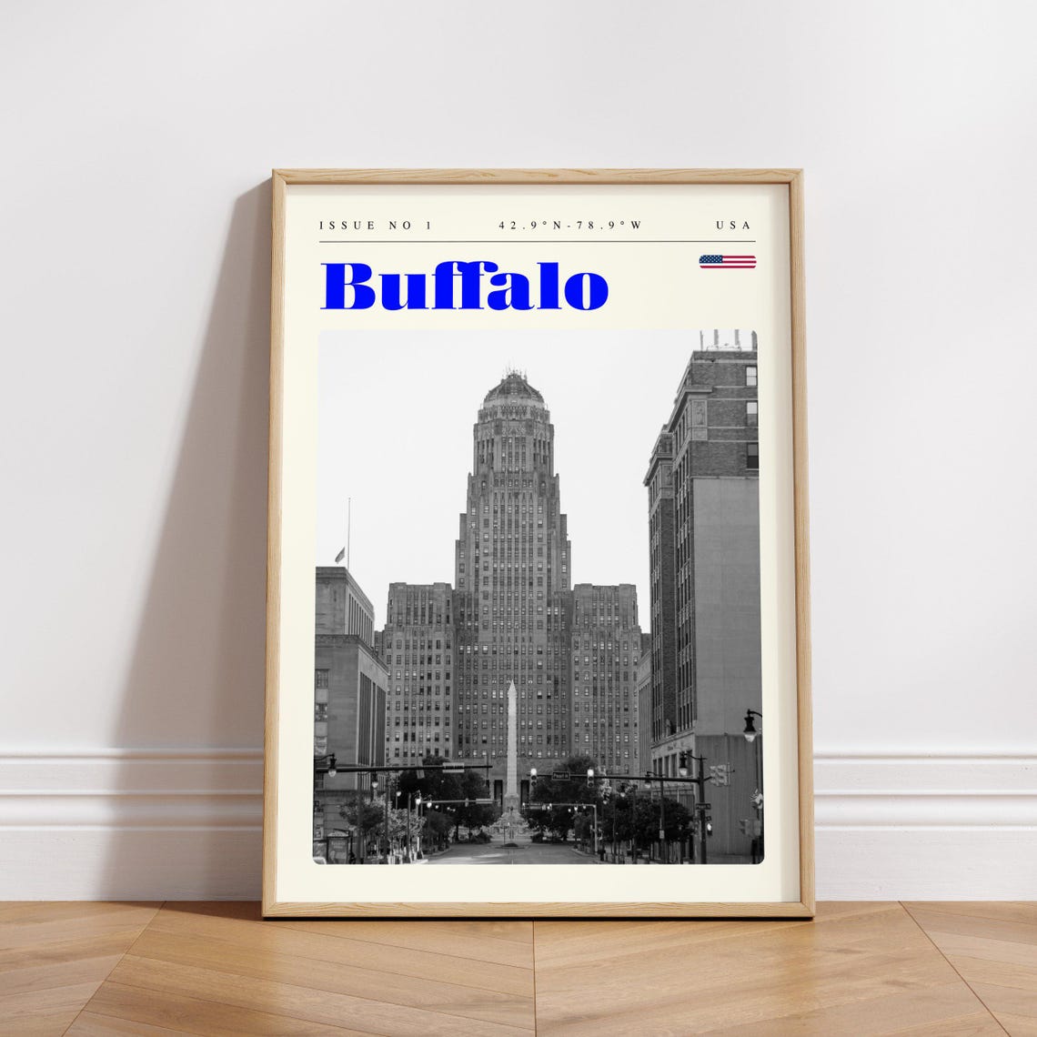 Buffalo New York Downtown Towers Monochrome Vintage Travel Poster - Image 3