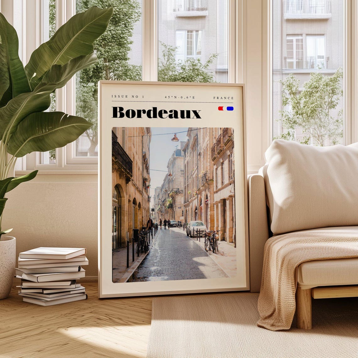 Bordeaux France Cobblestone Street Bicycles Vintage Travel Poster