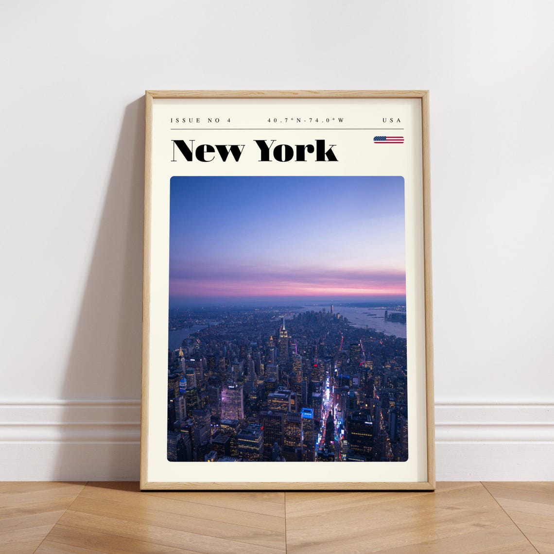 New York Manhattan Skyline Dusk Aerial View Modern Travel Poster - Image 3