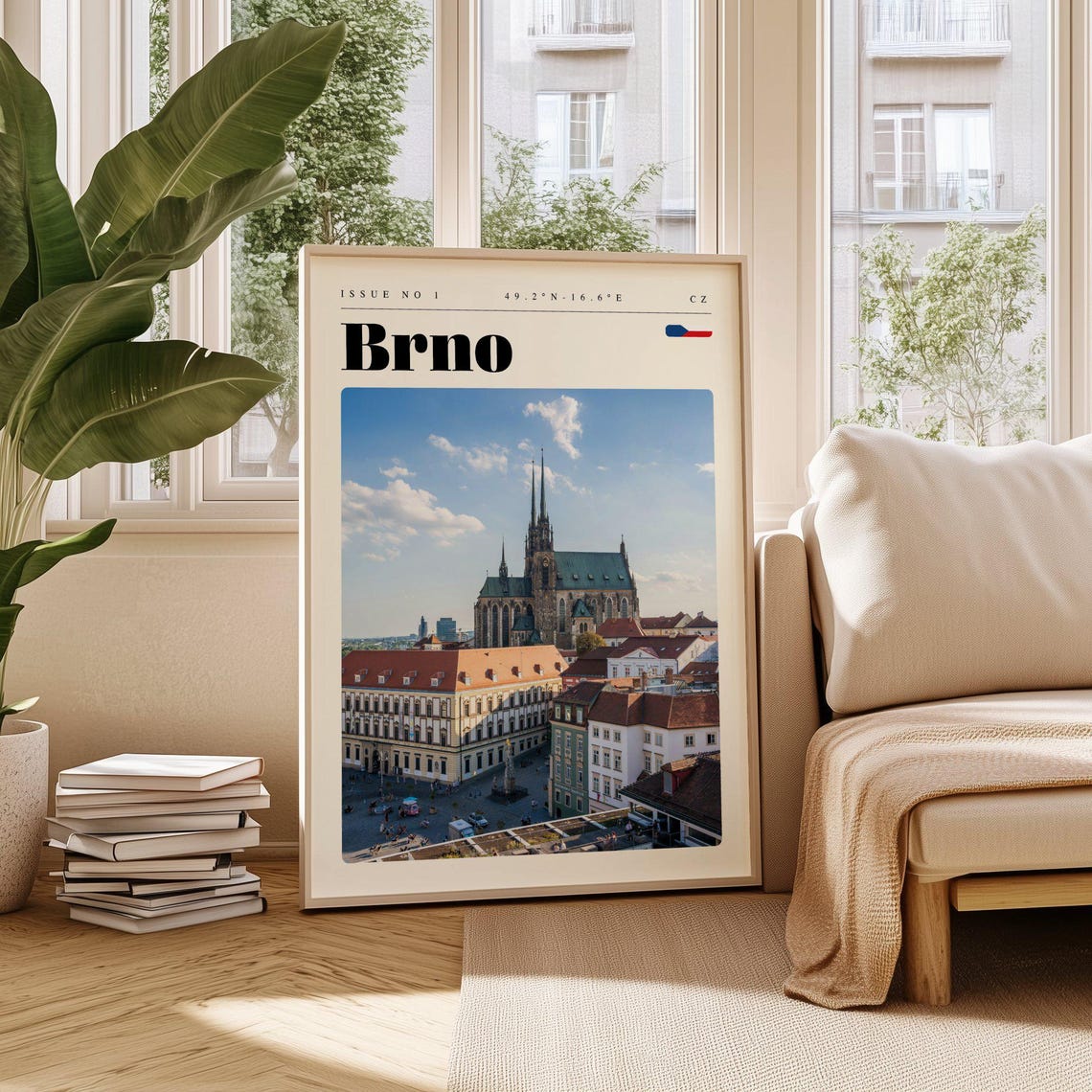 Brno Czech Republic Gothic Cathedral Spires Sunlit Town Poster