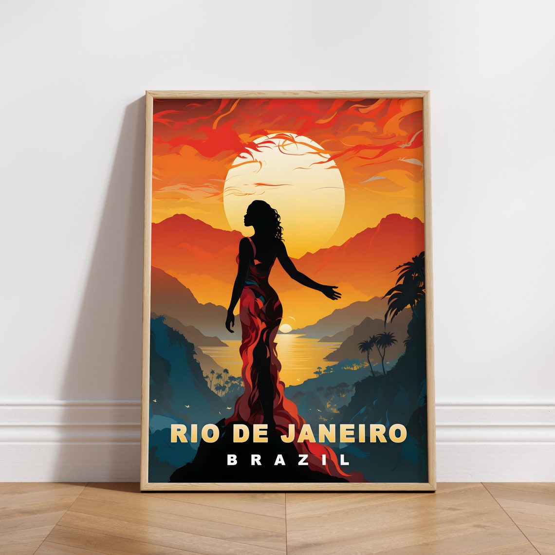 Rio de Janeiro Brazil Sunset Woman Silhouette View Travel Poster