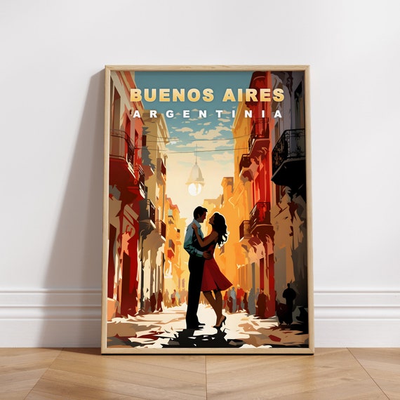 Buenos Aires Argentina Tango Dancers Colorful Street Travel Poster