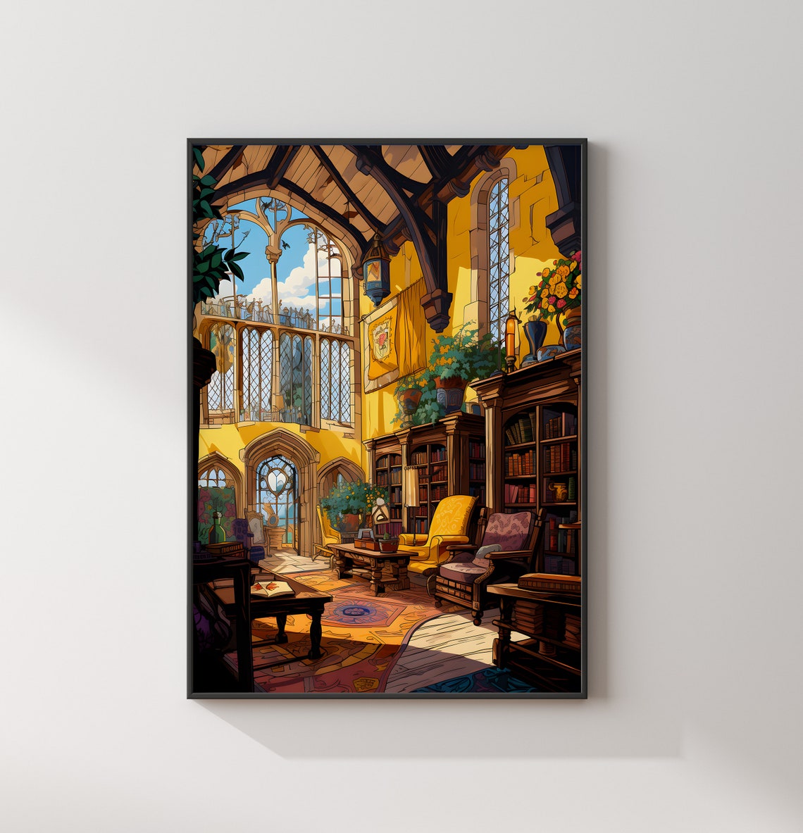 Hufflepuff Style Yellow Common Room Library Fantasy Art Poster - Image 2