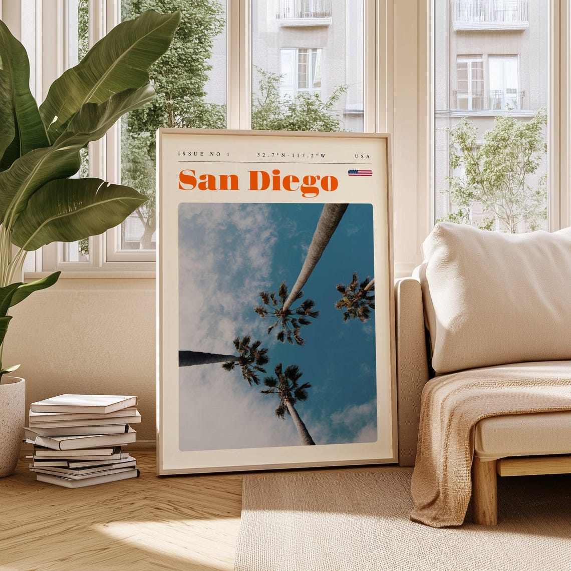 San Diego Palm Trees Sky Upward View Modern Coastal Travel Poster