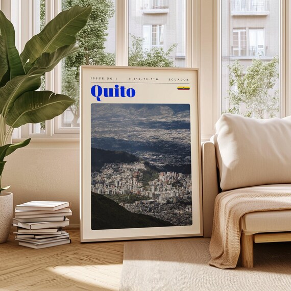 Quito Ecuador Aerial City View in the Andes Mountains Travel Poster
