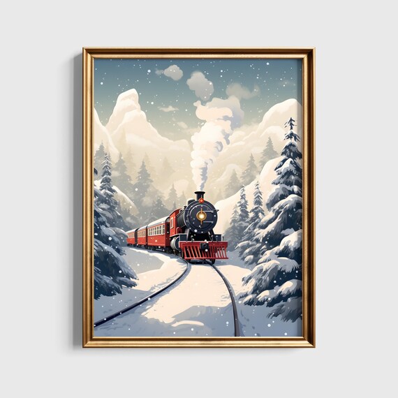 Hogwarts Express Christmas Snowy Forest Steam Train Wizard Poster