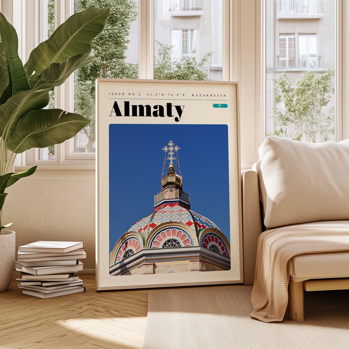 Almaty Kazakhstan Colorful Cathedral Dome Blue Sky Travel Poster