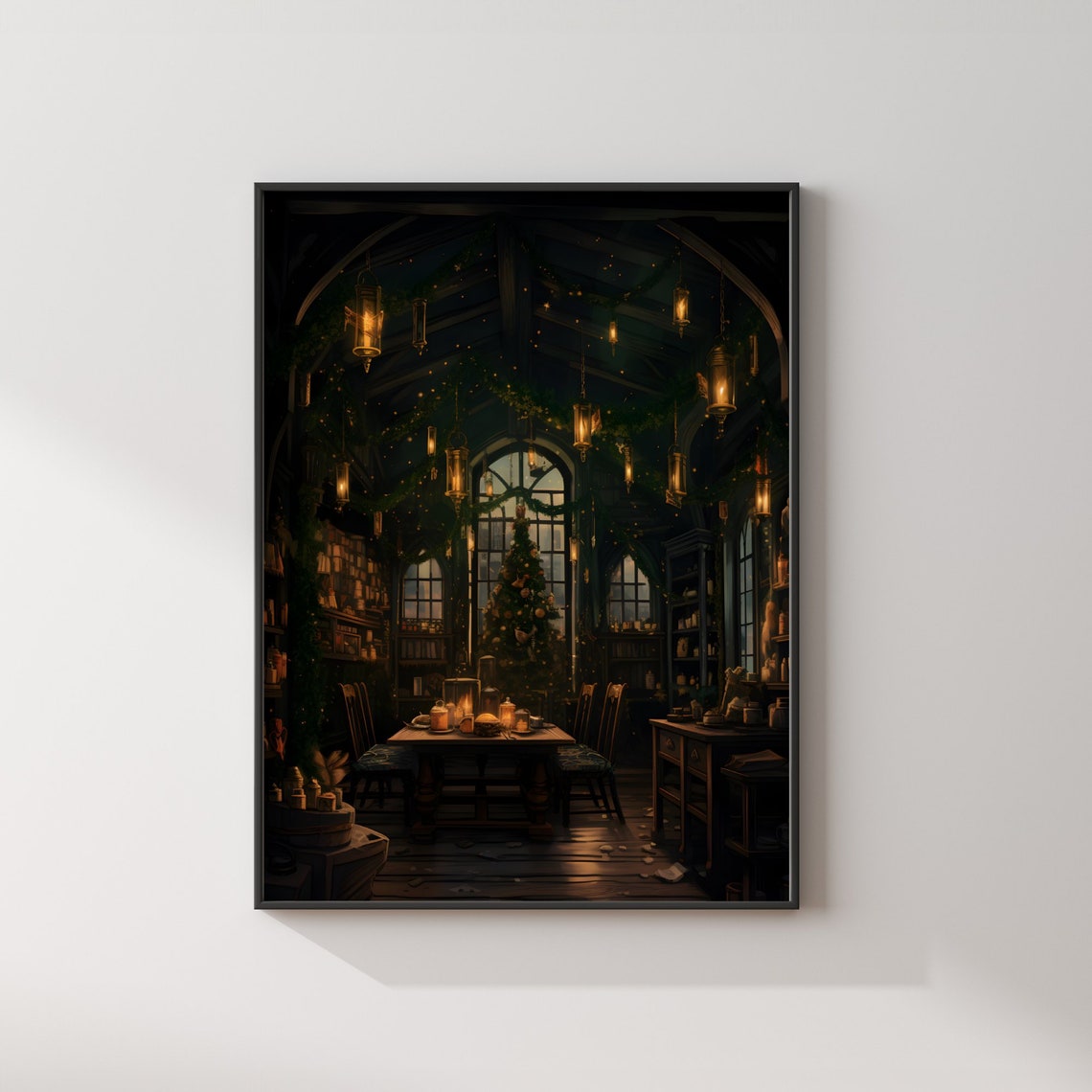 Slytherin Common Room at Christmas Green Lanterns Wizard Poster - Image 2