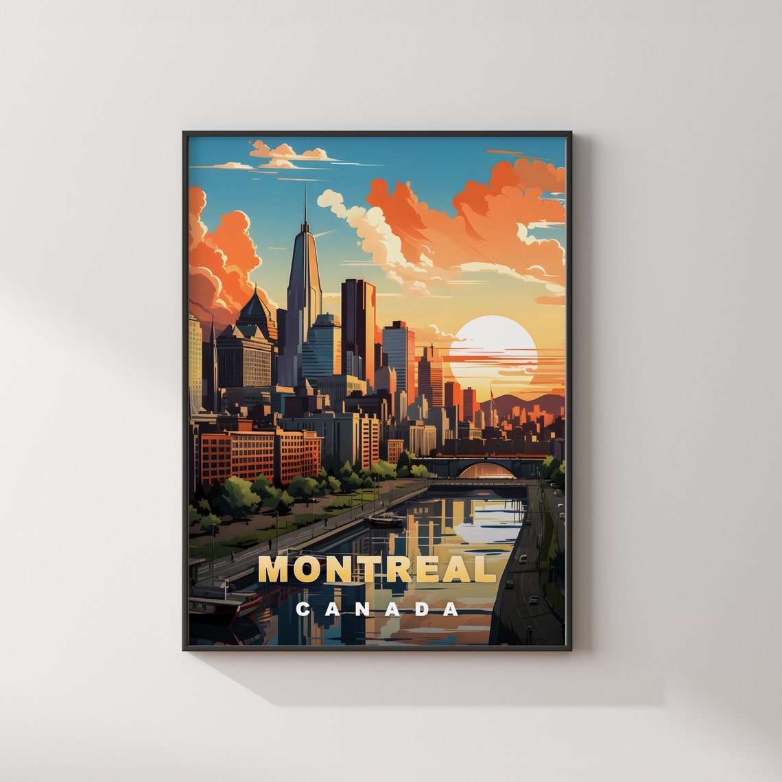 Montreal Canada Skyline Sunset Harbor River Vintage Travel Poster - Image 2