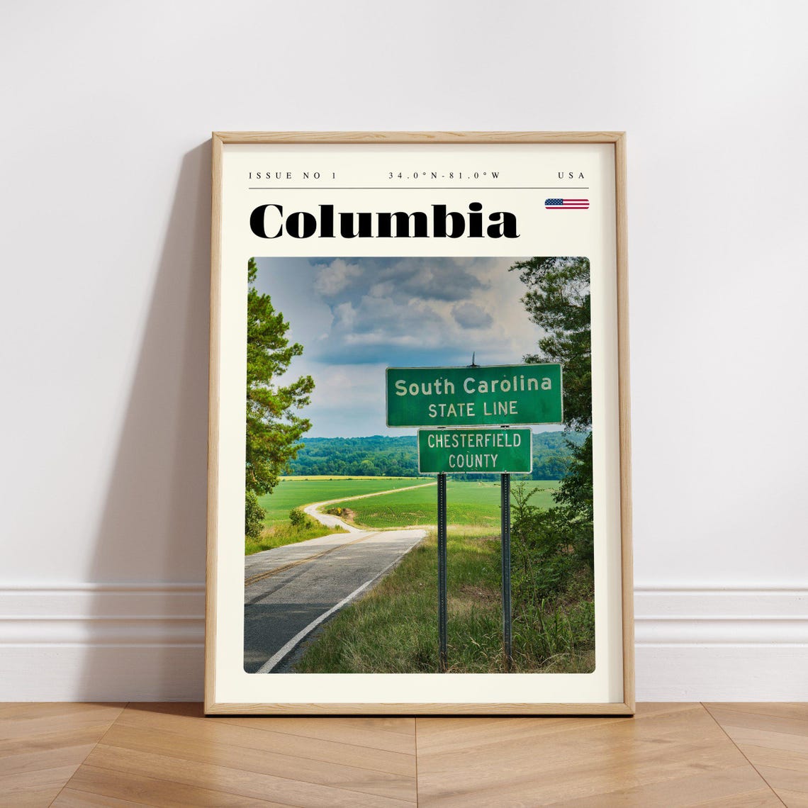 Columbia USA South Carolina State Line Highway Sign Travel Poster - Image 3
