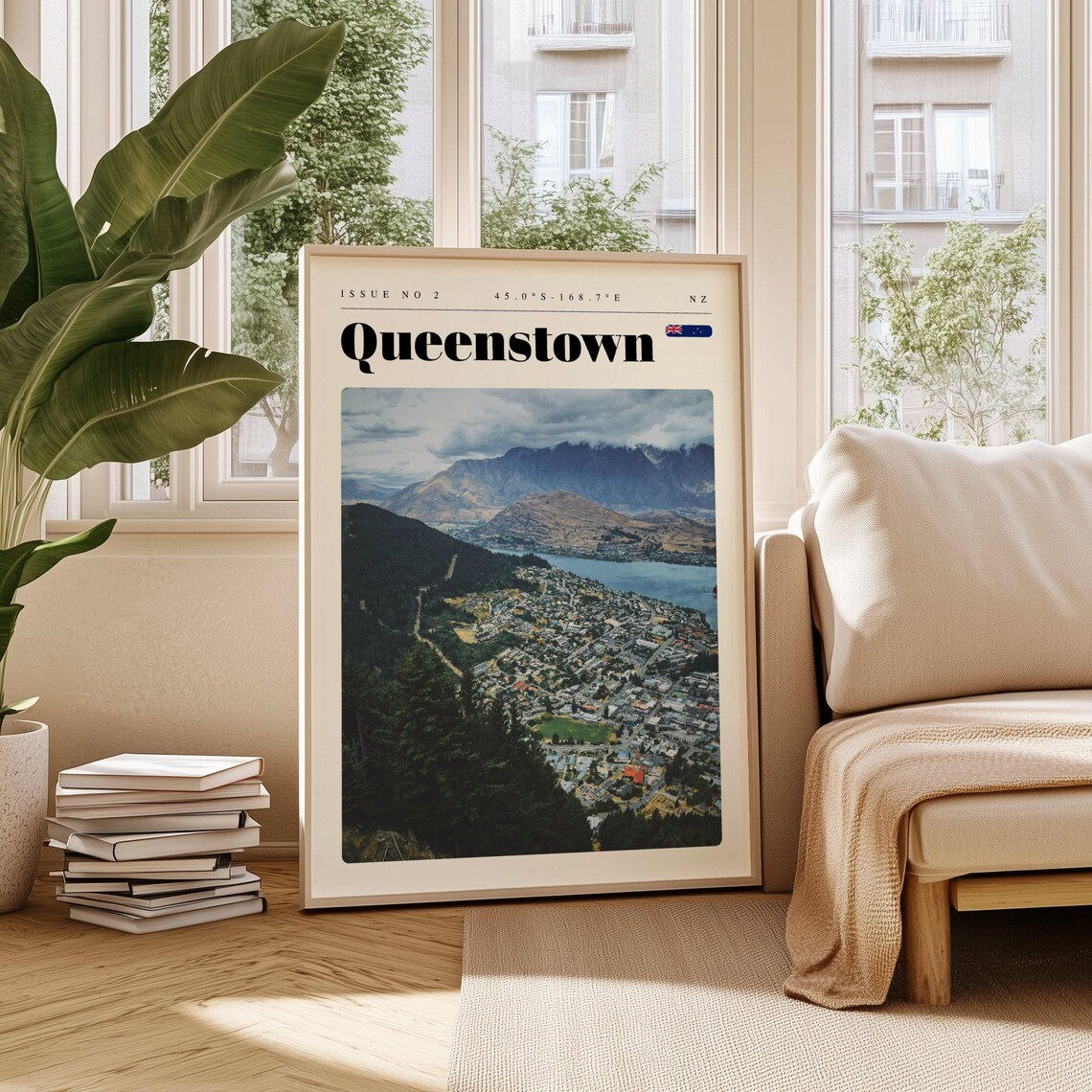 Queenstown New Zealand Lake Wakatipu Town Modern Travel Poster