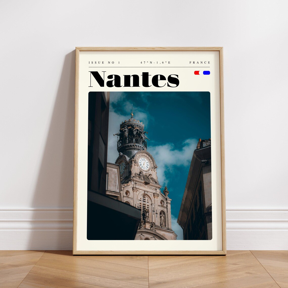 Nantes France Historic Clock Tower Against Blue Sky Travel Poster - Image 3